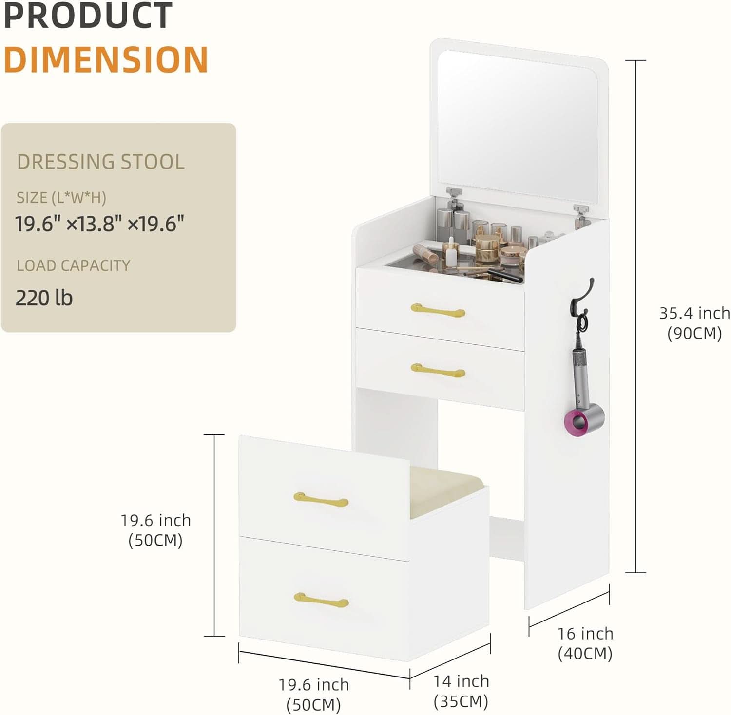 3 In 1 Flip Top Vanity Desk With Mirror And Storage