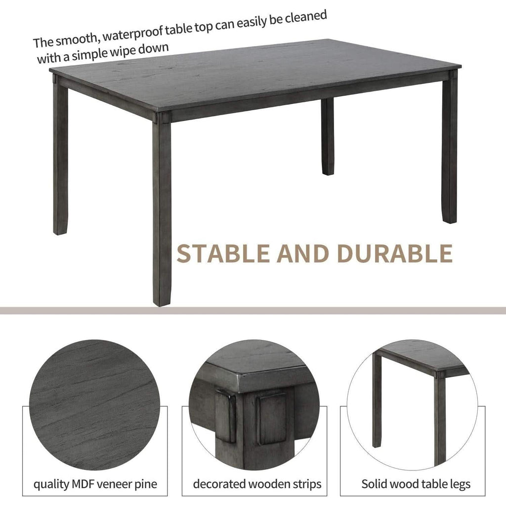 Elegant Grey Rectangular Dining Table Set For Six People