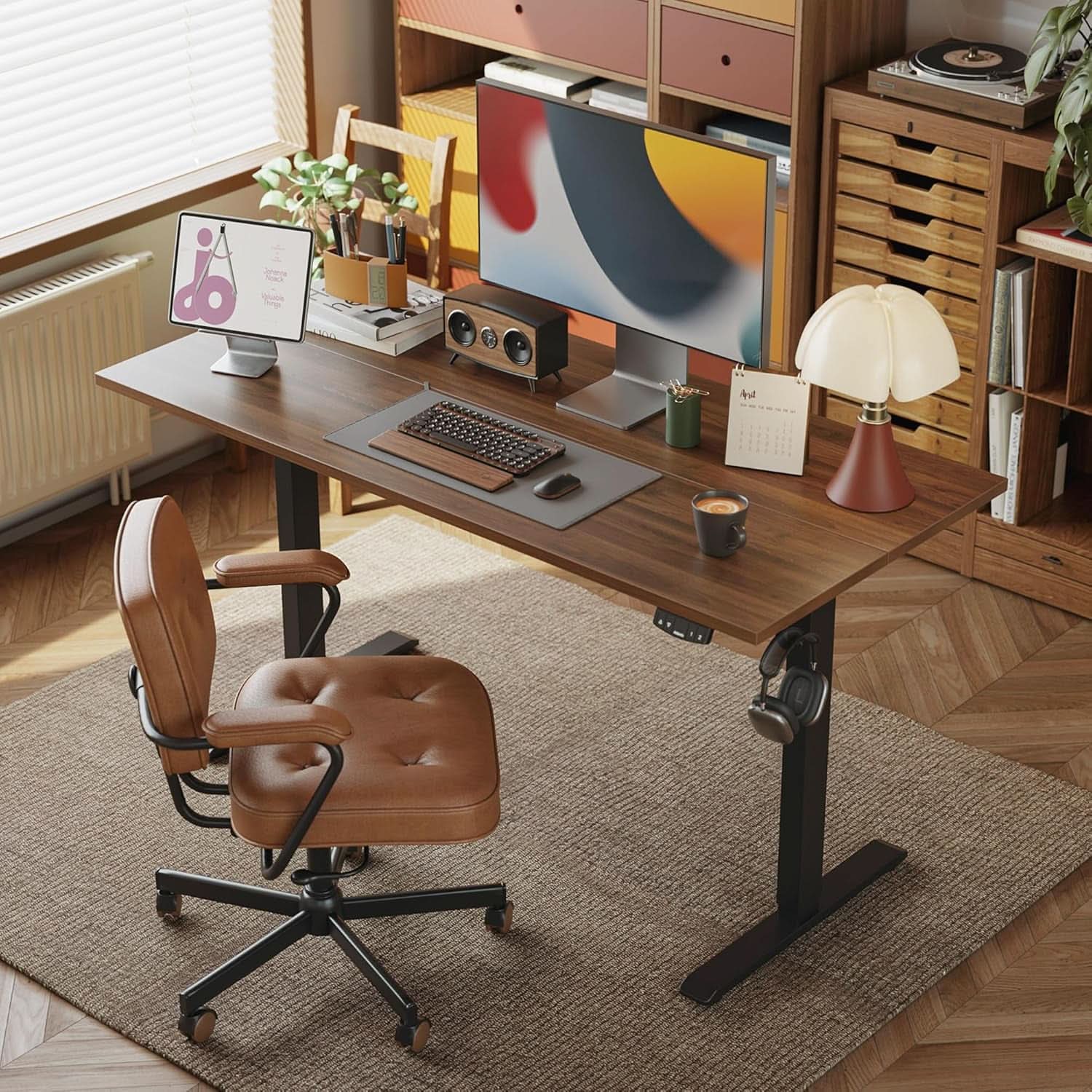 Electric Standing Desk 48x24 Height Adjustable Dark Walnut