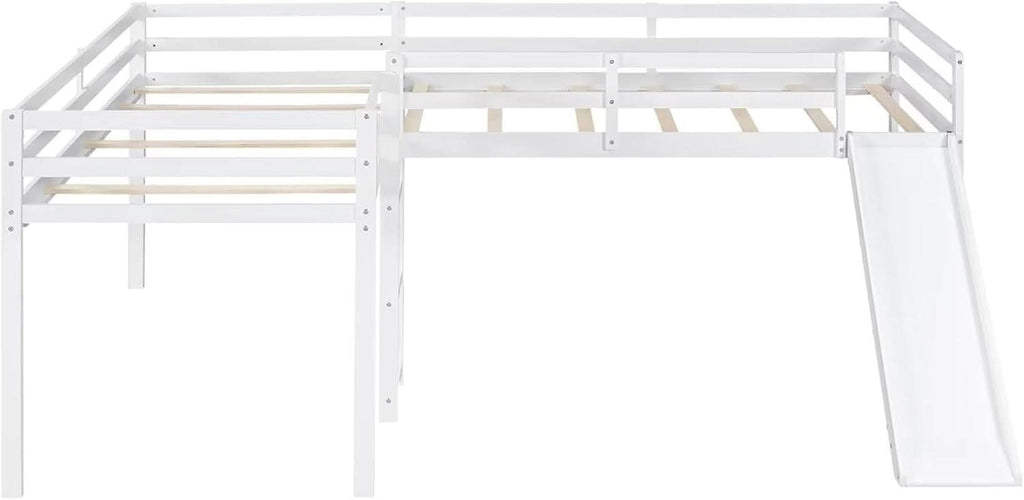 Wooden Twin Loft Bed With Slide And Ladder White For Kids Teens