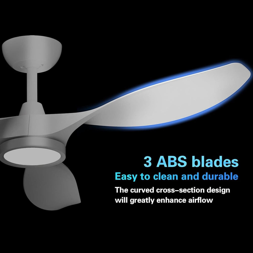 52 Inch White Energy Efficient Ceiling Fan With LED Light