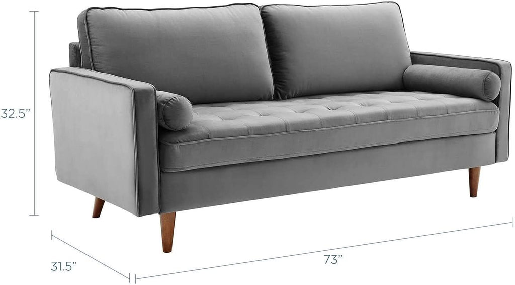 Valour Performance Velvet Sofa Gray Mid Century Modern