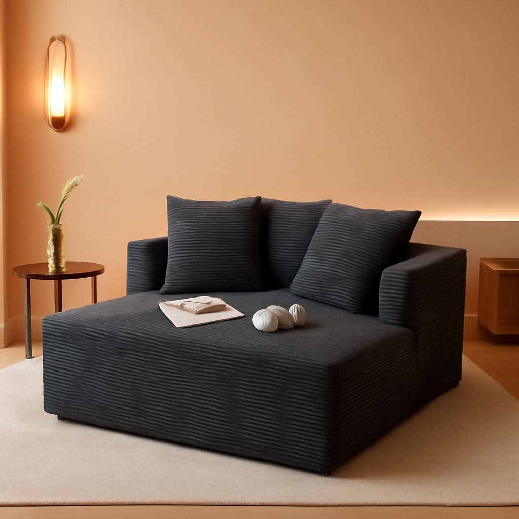 57Inch Luxuriously Plush Corduroy Chaise Lounge Grey