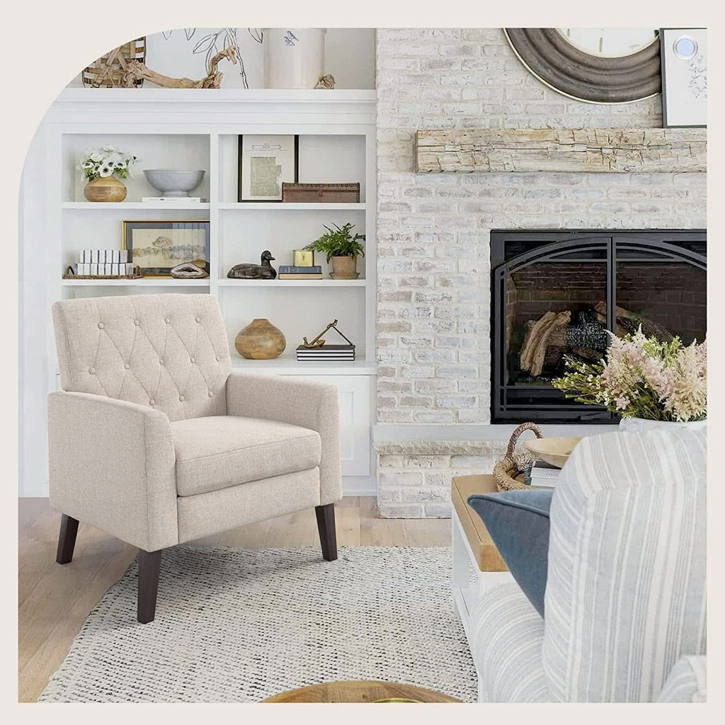 Linen Accent Chair With Button Tufting For Living Room