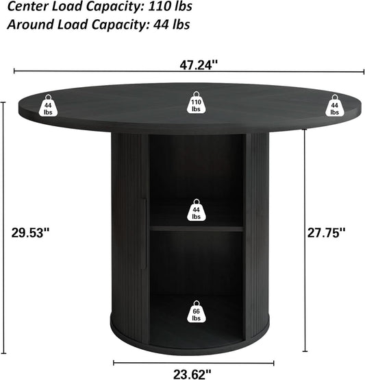 47 Inch Round Dining Table For 4 With Storage Shelf Black