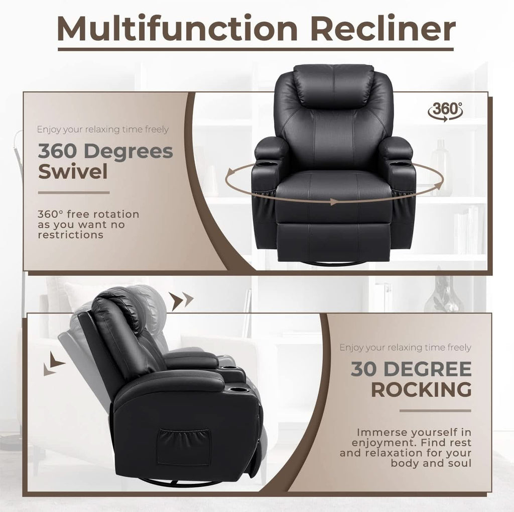 Leather Rocking Recliner With Massage And Heat Swivel