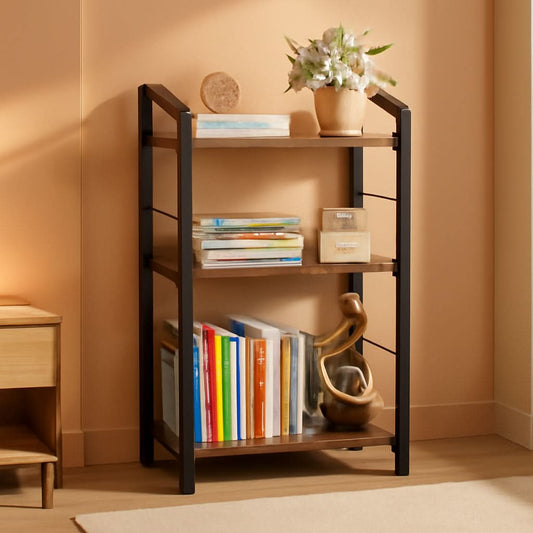 3 Tier Wooden Bookshelf With Edge Protection Vintage Brown