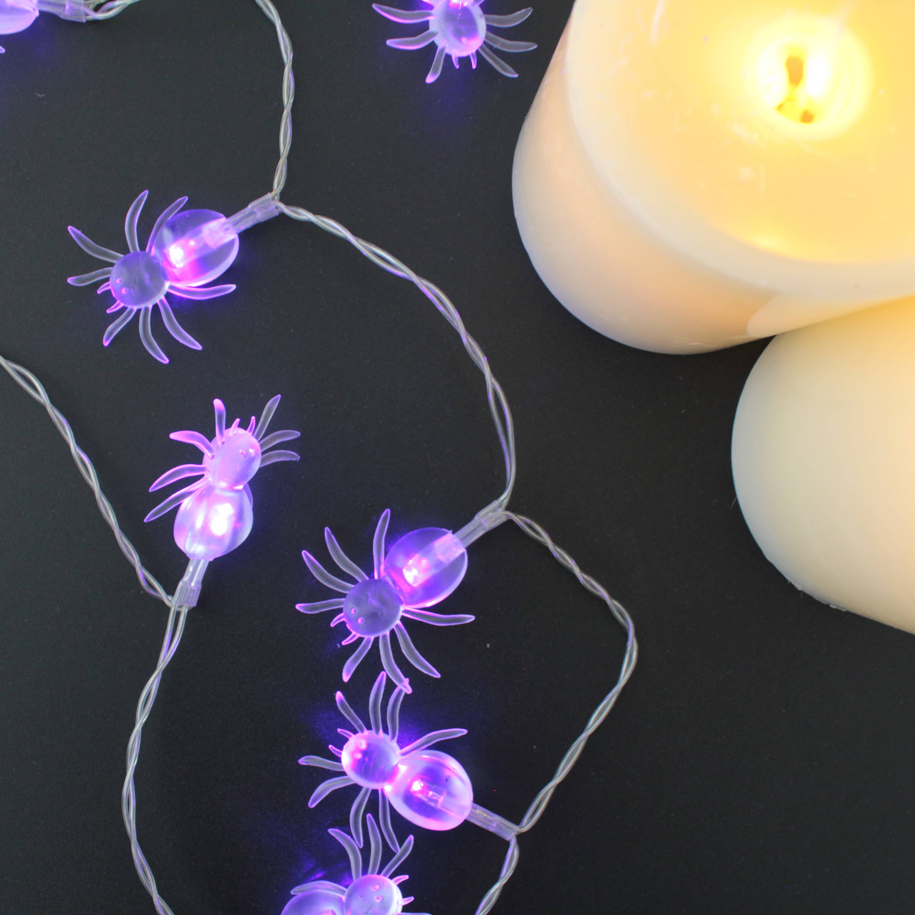 10 LED String Light Spider Battery Operated - White LED Purple Spider
