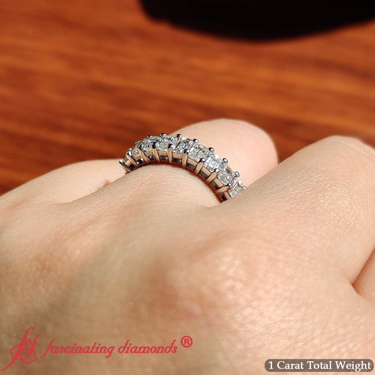 1 Carat Nine Stone Emerald Cut Wedding Band
