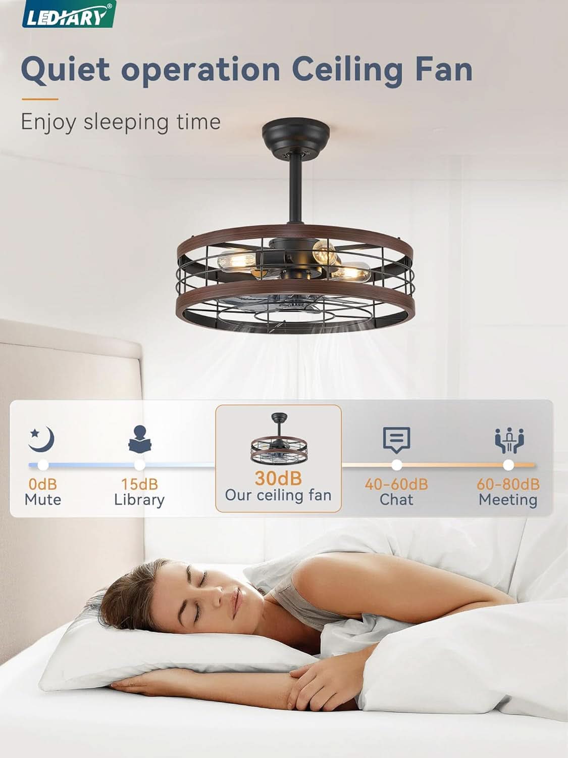 20 Inch Walnut Caged Fandelier Ceiling Fan With Light And Remote Control 6 Speeds With Timing