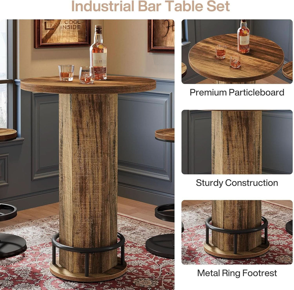 Round Bar Table With Chairs Matte Black Powder coated