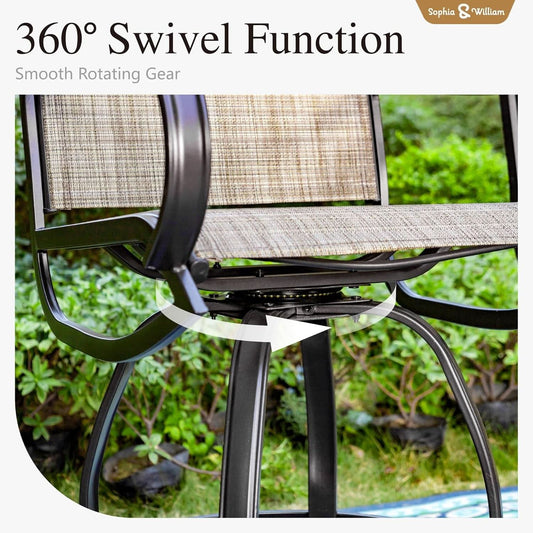 Counter Height Outdoor Bar Set With 2 Swivel Chairs
