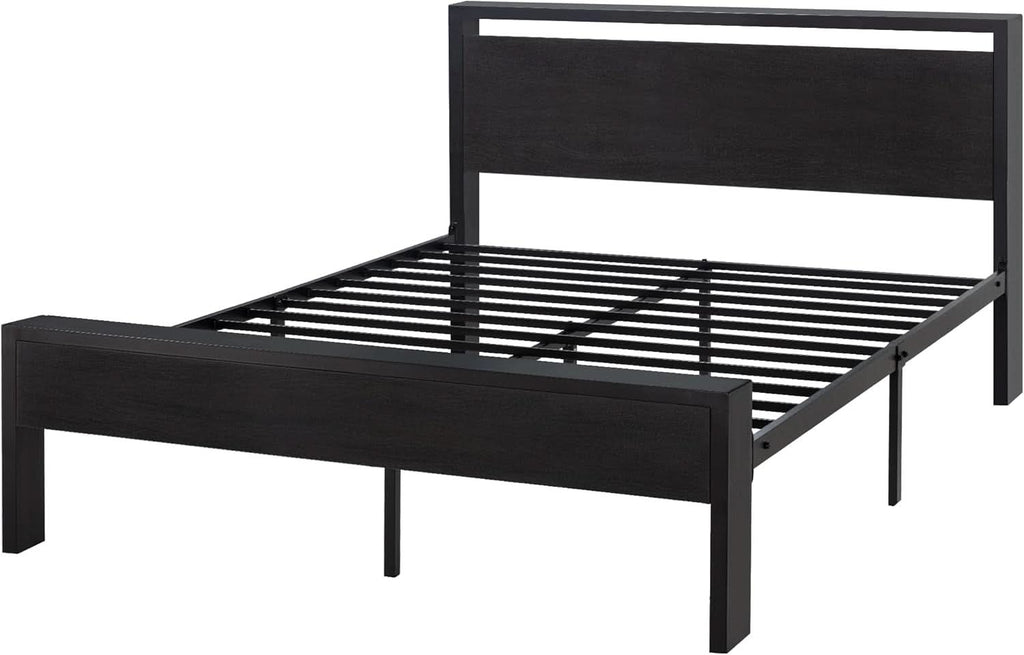 Sturdy Metal Platform Bed Frame With Wooden Headboard 800Lb