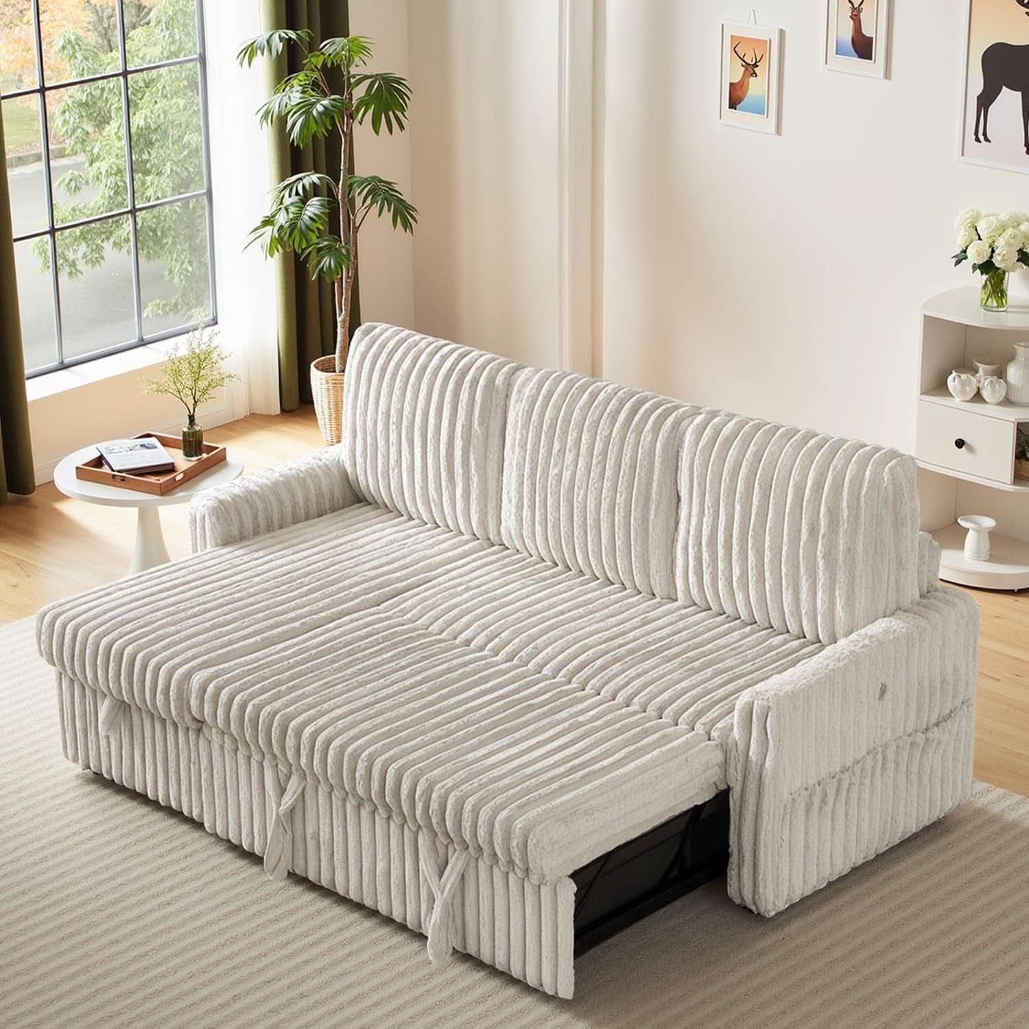 Beige 81Inch Ultra SleeperSofa With Charging Station