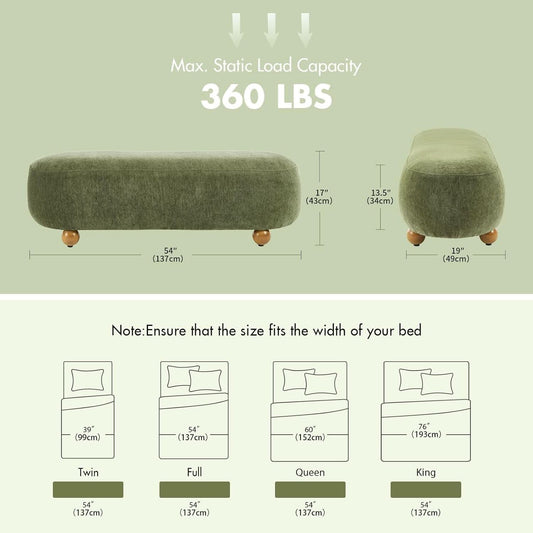 54-Inch Green Velvet EndOfBed Bench Cushioned Seat
