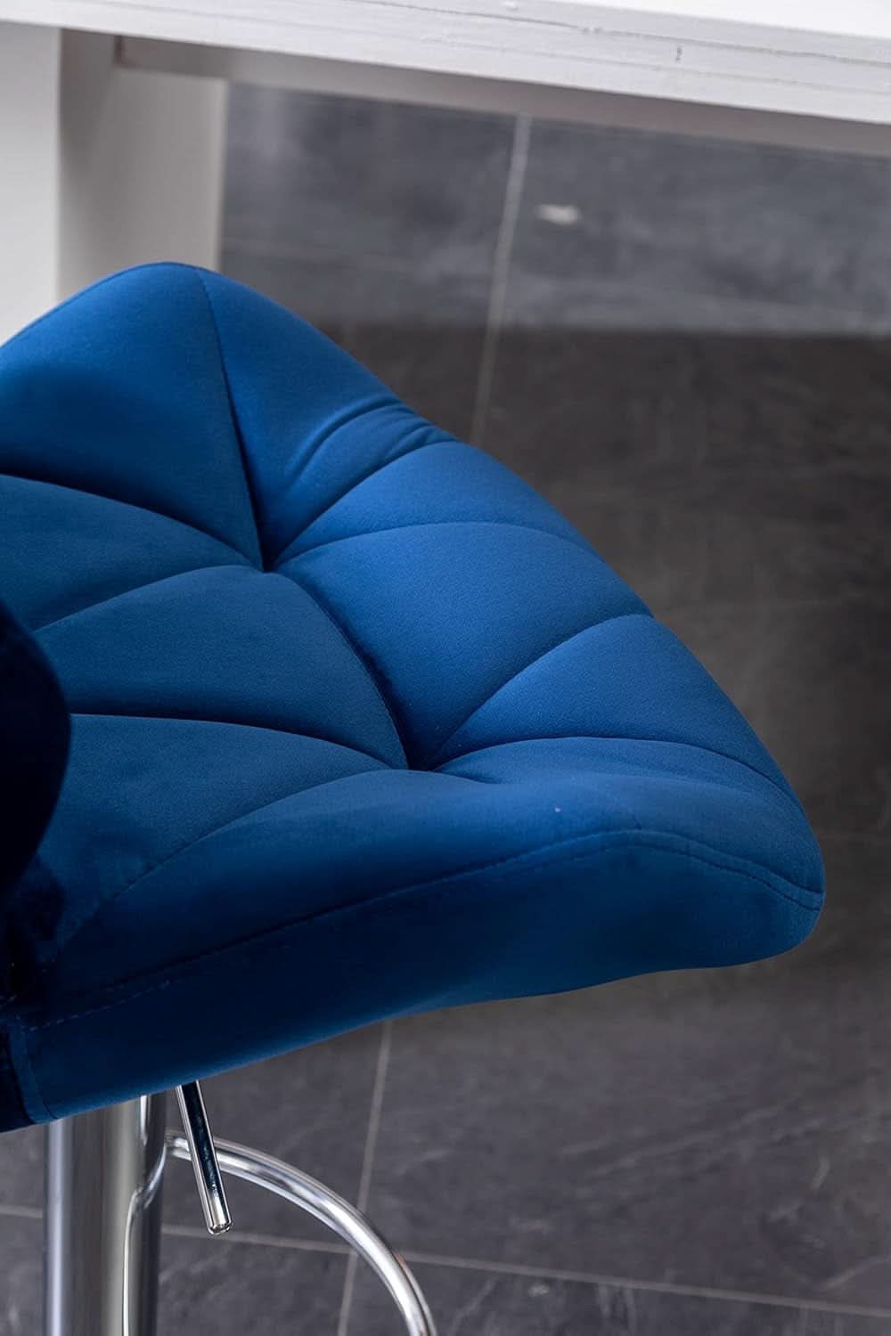 Velvet Diamond Tufted Swivel Barstools Blue Adjustable Height Set of 2