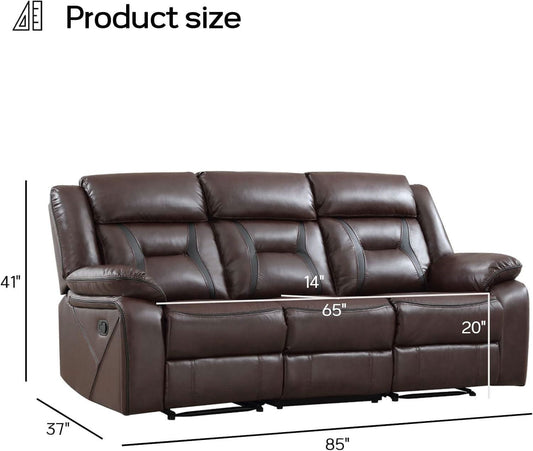 Three Seat Manual Reclining Sofa Dark Brown Faux Leather