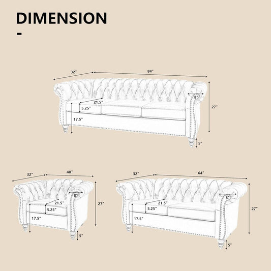 3 Piece Living Room Sectional Sofa Set Black Modern