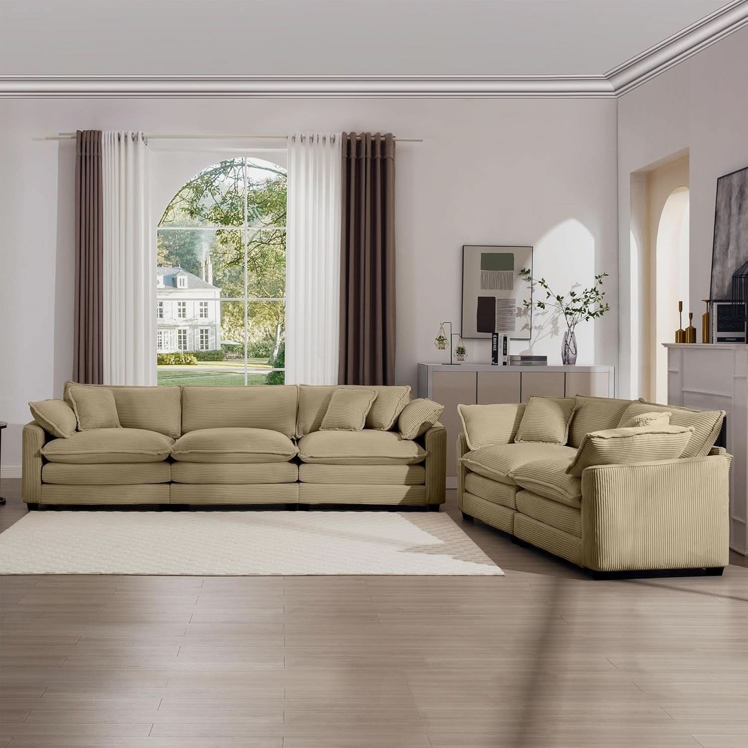 Oversized 2 Piece Sofa Set Camel 3 Seater And Loveseat