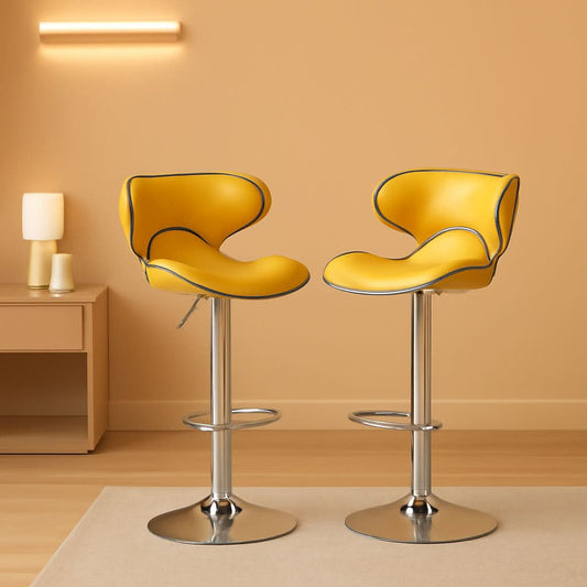Masaccio Velvet Adjustable Swivel Bar Stool Set Of 2 Yellow