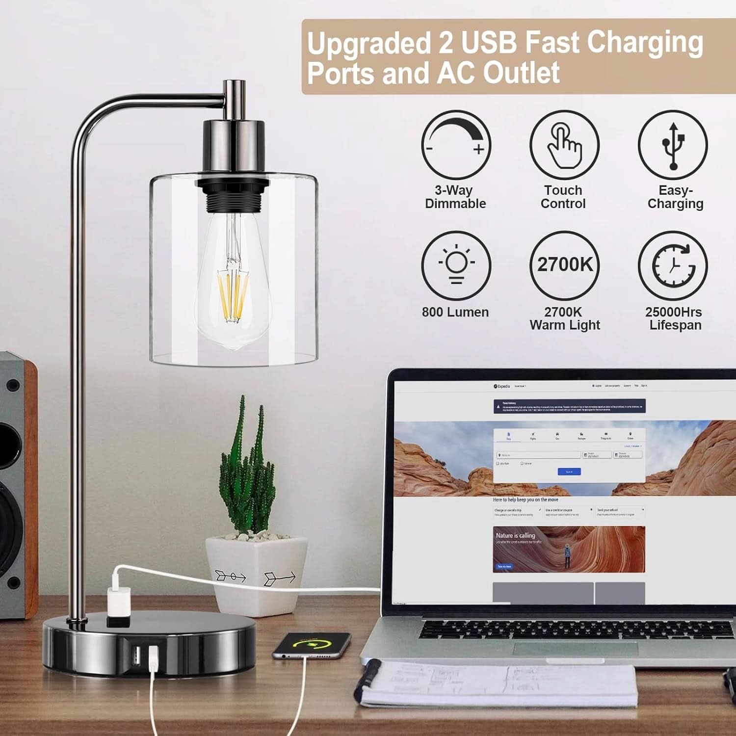 Industrial Table Lamps Black Nickel Touch Control Dimmable