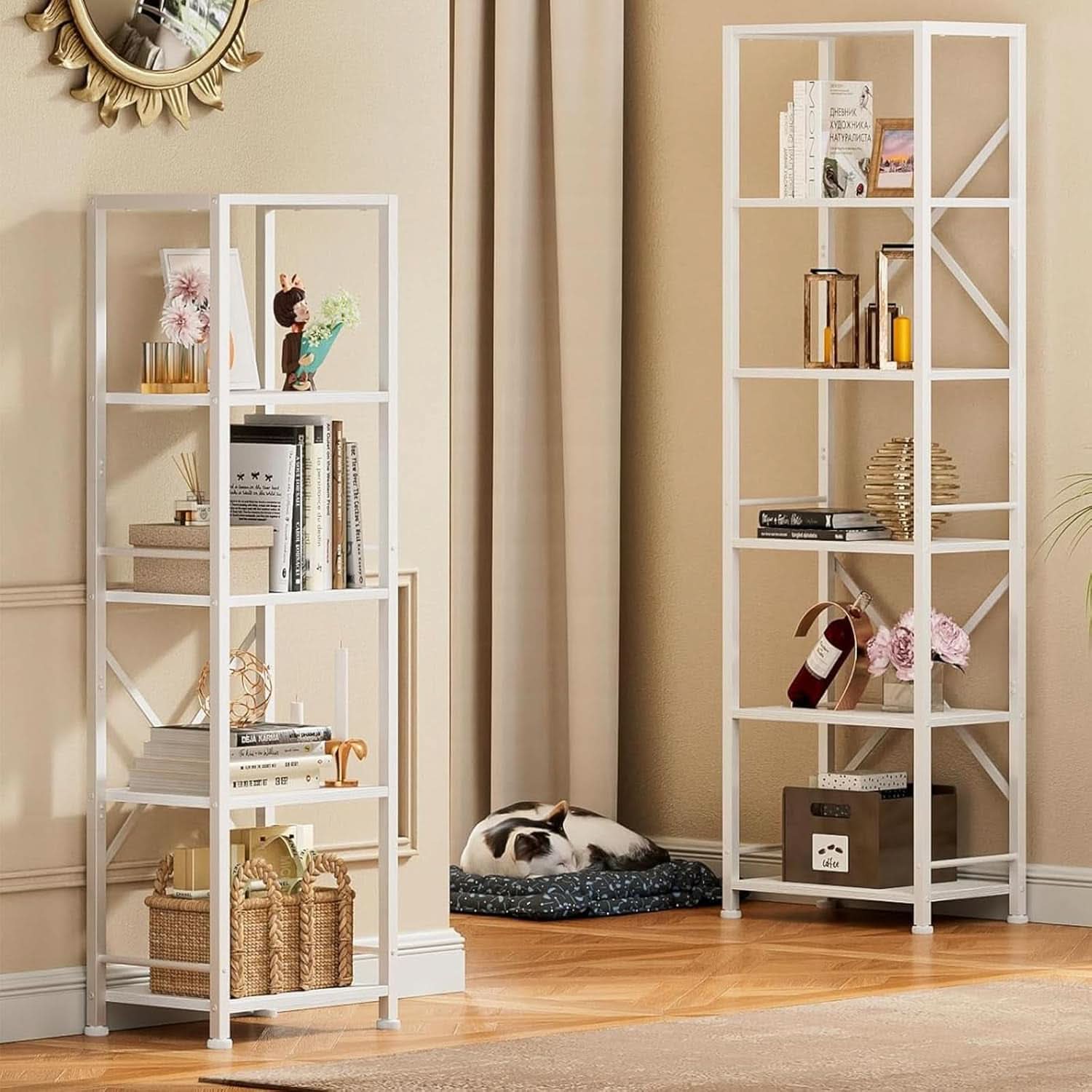 White Tall Bookshelf 6 Shelf Freestanding Bookcase