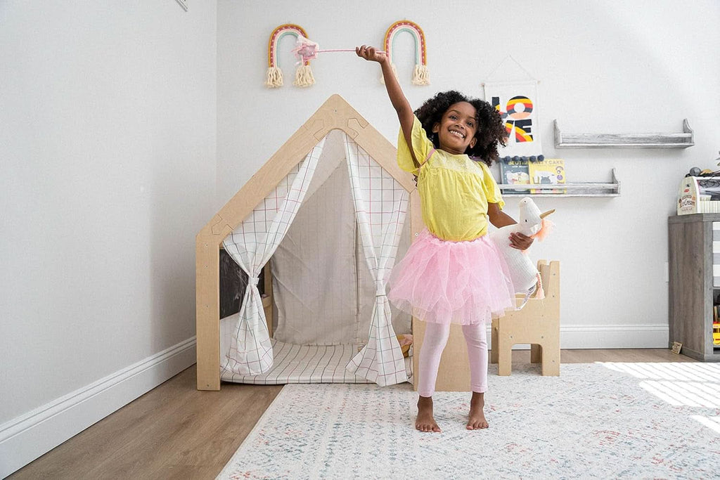 Wooden Montessori Style 5 In 1 Large Playhouse Windowpane