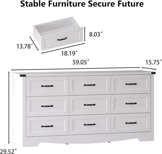 White 59 Inch Premium Modern Multicompartment Dresser