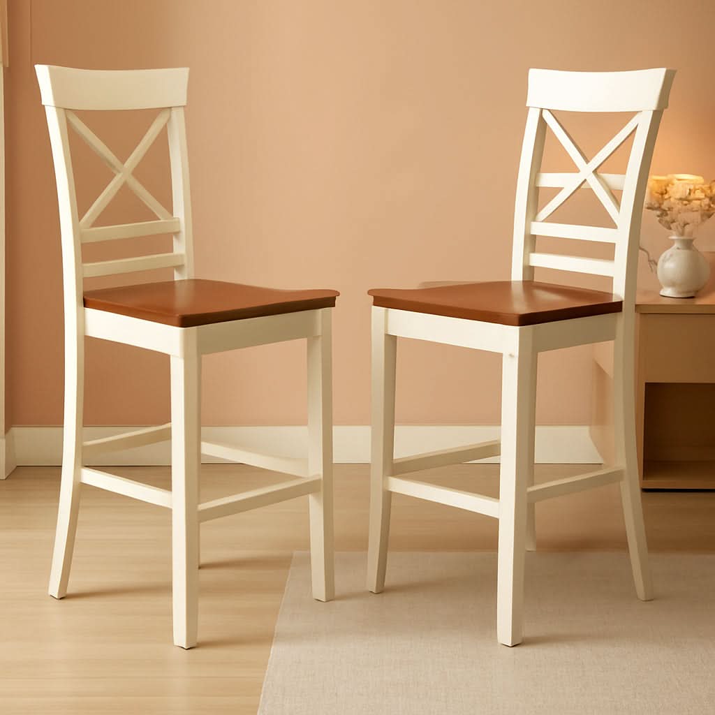 Quincy Counter Height Bar Stool Set Of 2 Buttermilk And Cherry