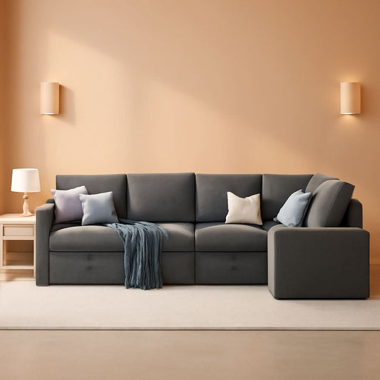 Grey L Shaped Sectional Sofa Bed 85 Inch With Storage