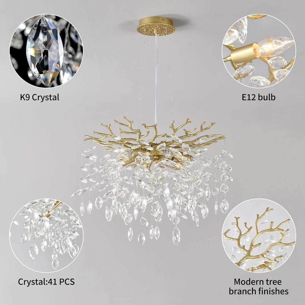 Gold Crystal Tree Branch Chandelier 18 Inch K9 Crystals