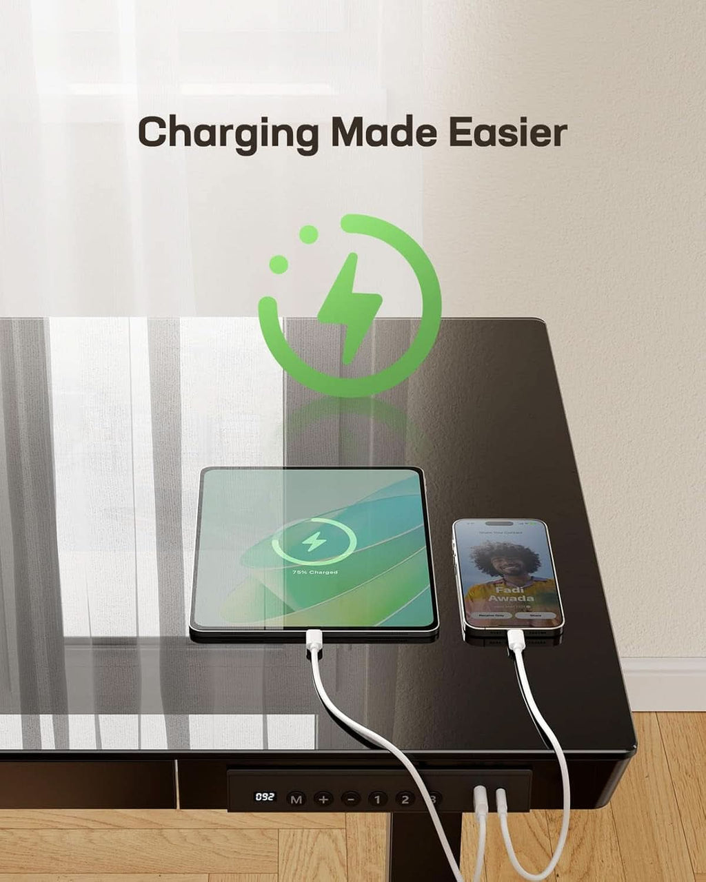 48 Inch Glass Electric Standing Desk With USB Charging