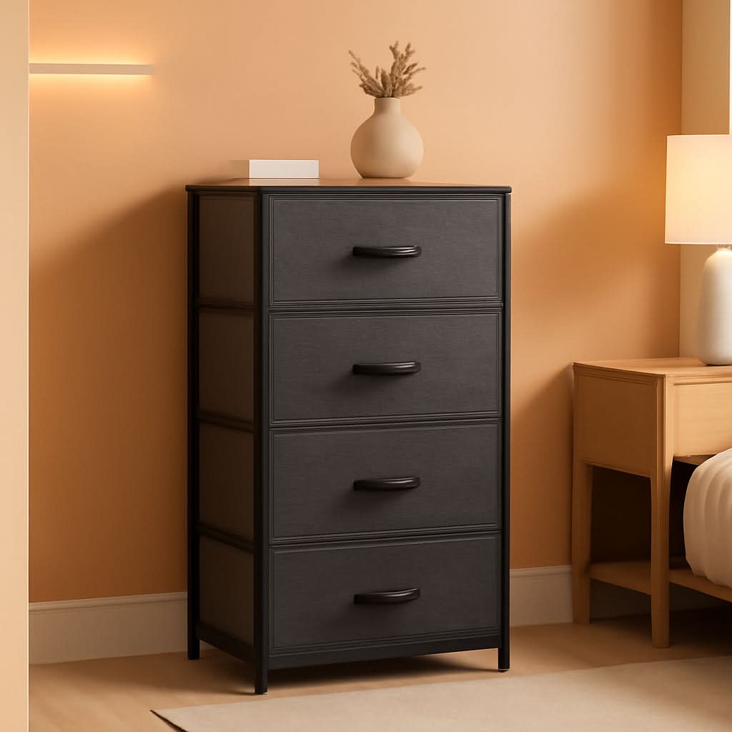 Storage Tower With Four Drawers Fabric Dresser Unit