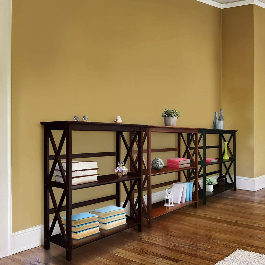 Three Shelf Solid Wood Bookcase For Living Room Storage