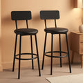 26 Inch Black PU Upholstered Bar Stools Set Of 2 With Back And Footrest