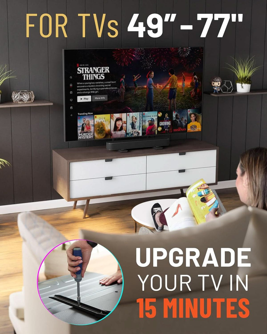 Universal Height Adjustable TV Stand For 49 To 77 Inch TVs