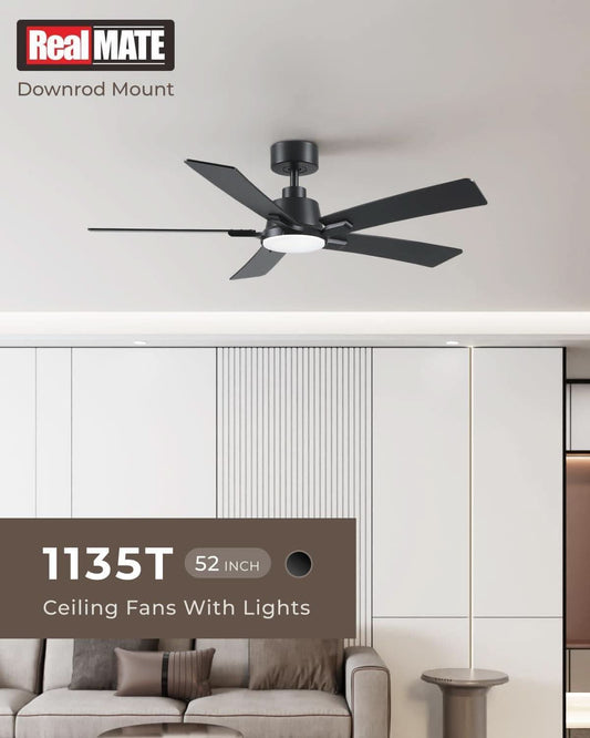52 Inch Ceiling Fan With Lights Remote Black 5 Blade