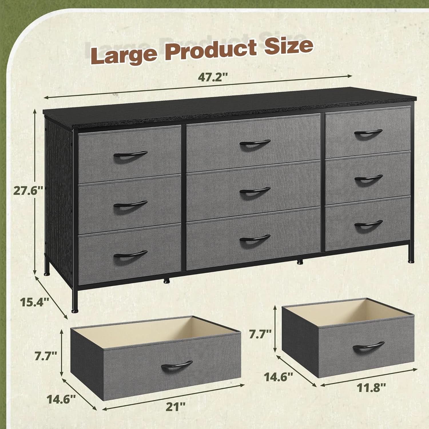 Grey TV Console With 9 Drawers For Living Room Entertainment Center