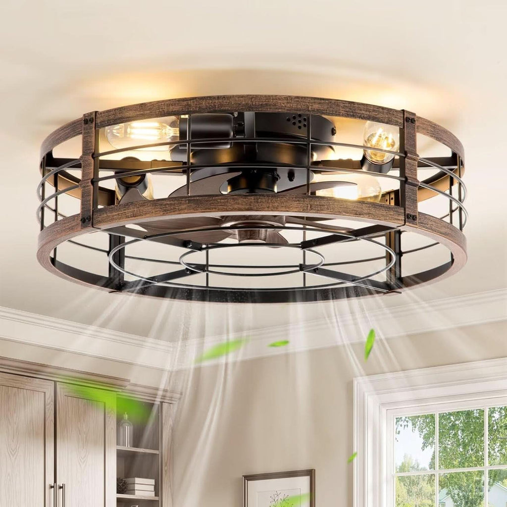 20 Inch Farmhouse Enclosed Ceiling Fan With Integrated LED Remote For Bedroom Kitchen Patio