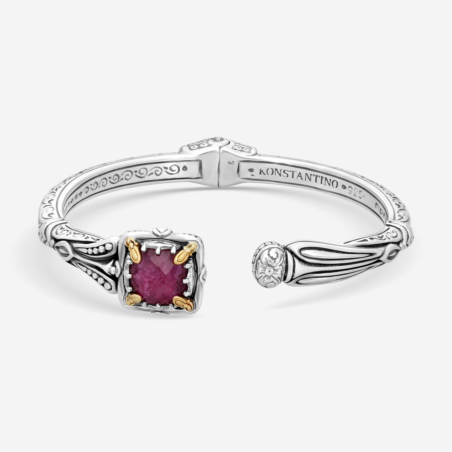 "KONSTANTINO – “Gen K” Sterling Silver & 18K Yellow Gold, Ruby Doublet Bracelet (RD: 9.50 mm) – BKJ682-546  Bracelet Length: 6.5 in."