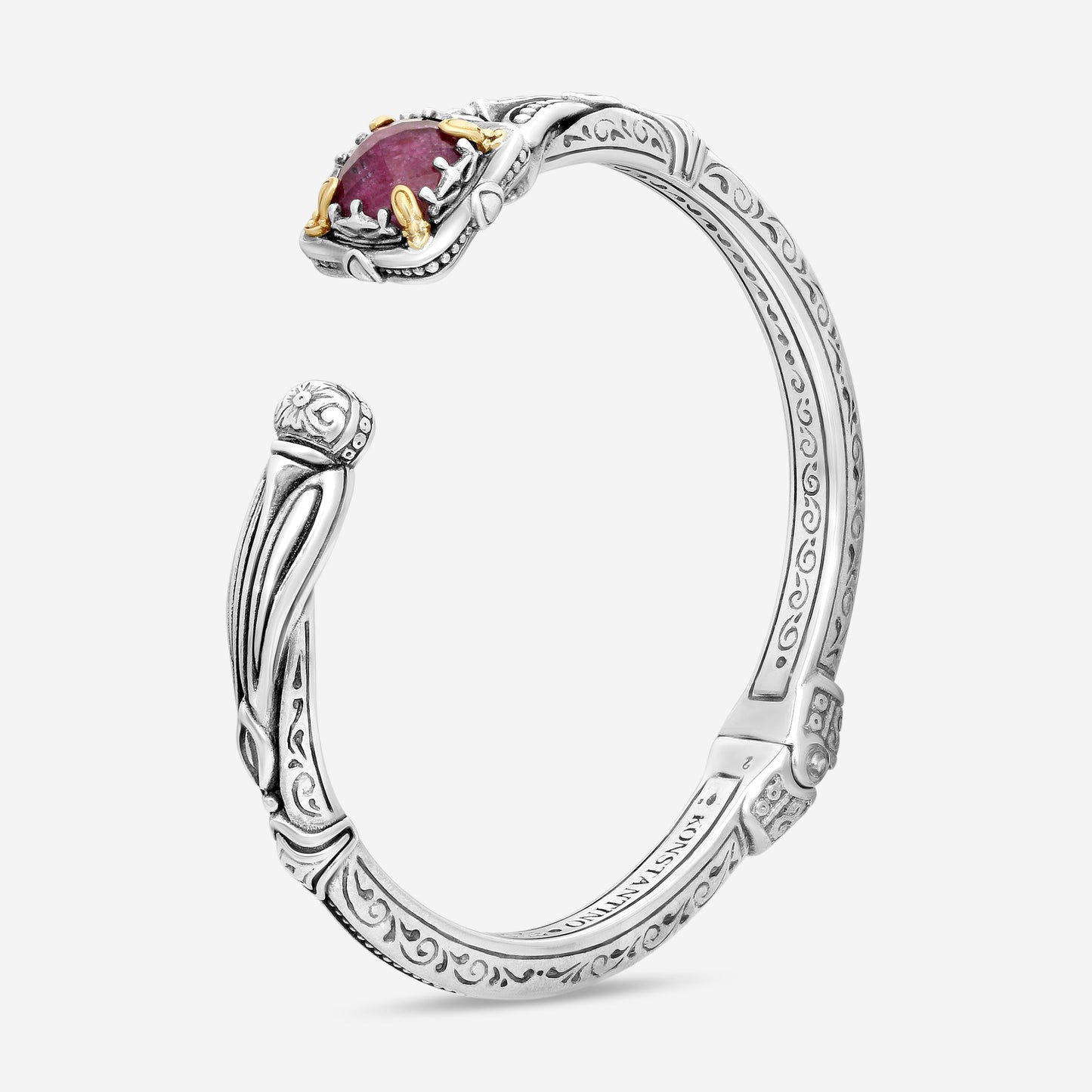 "KONSTANTINO – “Gen K” Sterling Silver & 18K Yellow Gold, Ruby Doublet Bracelet (RD: 9.50 mm) – BKJ682-546  Bracelet Length: 6.5 in."