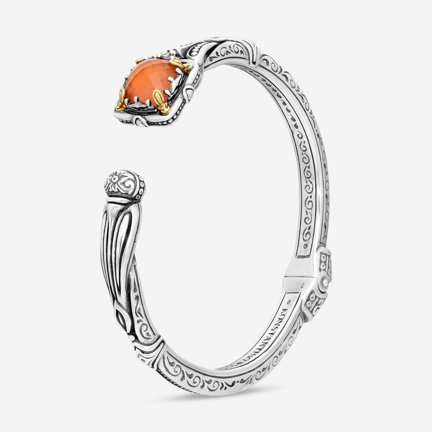 "KONSTANTINO – “Gen K” Sterling Silver & 18K Yellow Gold, Carnelian Doublet Bracelet (CD: 9.50 mm) – BKJ682-547  Bracelet Length: 6.5 in."