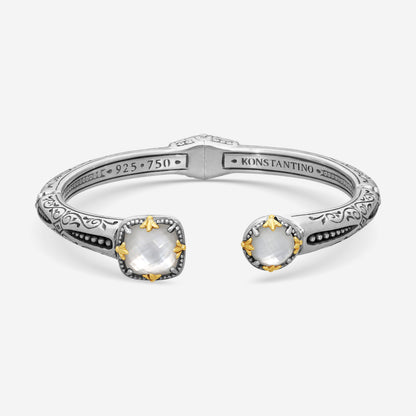 "KONSTANTINO – “Gen K 2” Sterling Silver & 18K Yellow Gold, Mother of Pearl & Mother of Pearl Doublet Bracelet (MOP: 8 mm / MOP: 9 mm) – BKJ730-464  Bracelet Length: 6.5 in."