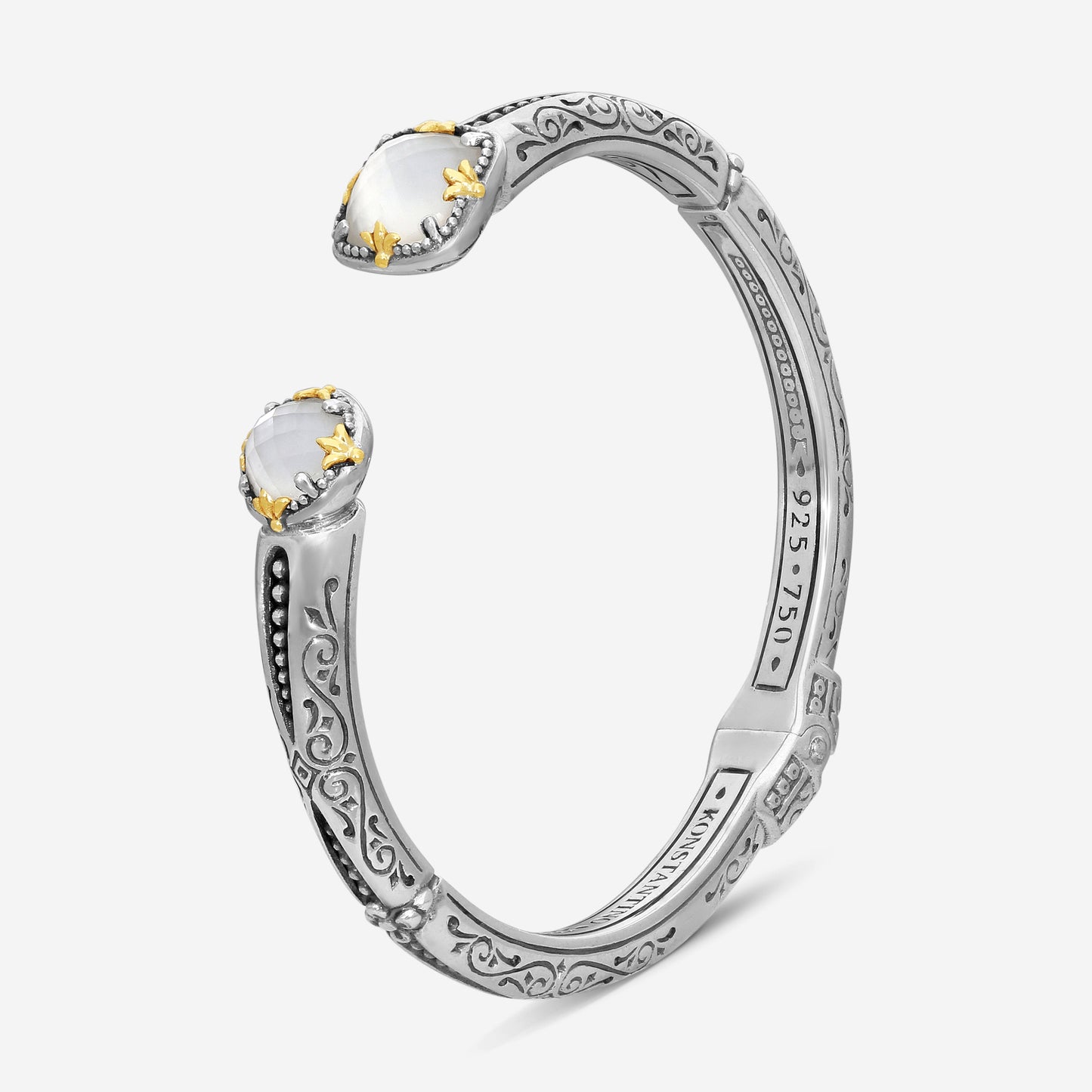 "KONSTANTINO – “Gen K 2” Sterling Silver & 18K Yellow Gold, Mother of Pearl & Mother of Pearl Doublet Bracelet (MOP: 8 mm / MOP: 9 mm) – BKJ730-464  Bracelet Length: 6.5 in."