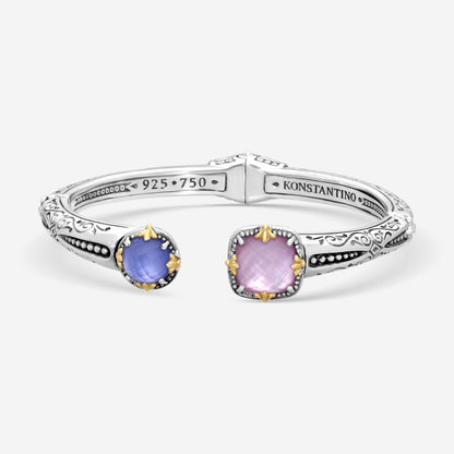 "KONSTANTINO – “Gen K 2” Sterling Silver & 18K Yellow Gold, Pink Corundum & Pink Corundum Doublet Bracelet (PCR: 8 mm / PCD: 9 mm) – BKJ730-657  Bracelet Length: 6.5 in."
