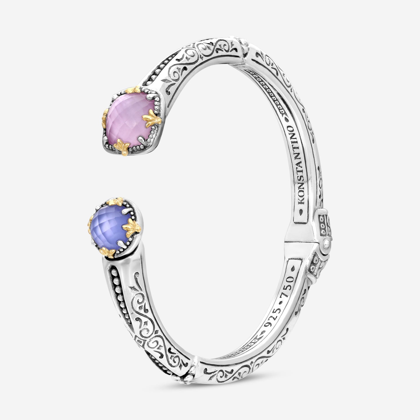 "KONSTANTINO – “Gen K 2” Sterling Silver & 18K Yellow Gold, Pink Corundum & Pink Corundum Doublet Bracelet (PCR: 8 mm / PCD: 9 mm) – BKJ730-657  Bracelet Length: 6.5 in."