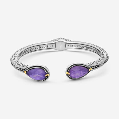 "KONSTANTINO – “Gen K 2” Sterling Silver & 18K Yellow Gold, Amethyst Triplet Bracelet (AT: 14 x 8.5 mm x 2 stones) – BKJ735-653  Bracelet Length: 6.5 in."