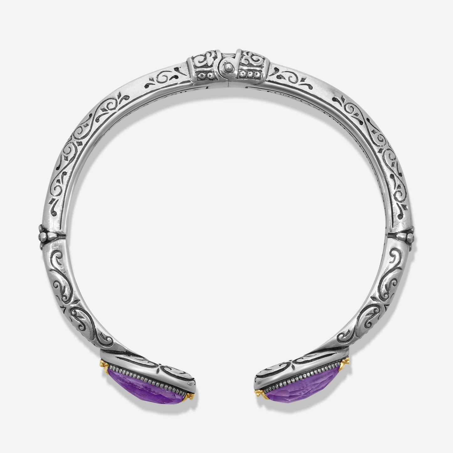 "KONSTANTINO – “Gen K 2” Sterling Silver & 18K Yellow Gold, Amethyst Triplet Bracelet (AT: 14 x 8.5 mm x 2 stones) – BKJ735-653  Bracelet Length: 6.5 in."