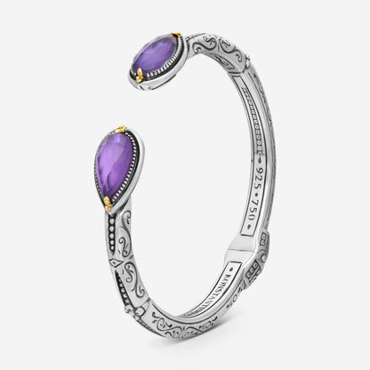 "KONSTANTINO – “Gen K 2” Sterling Silver & 18K Yellow Gold, Amethyst Triplet Bracelet (AT: 14 x 8.5 mm x 2 stones) – BKJ735-653  Bracelet Length: 6.5 in."