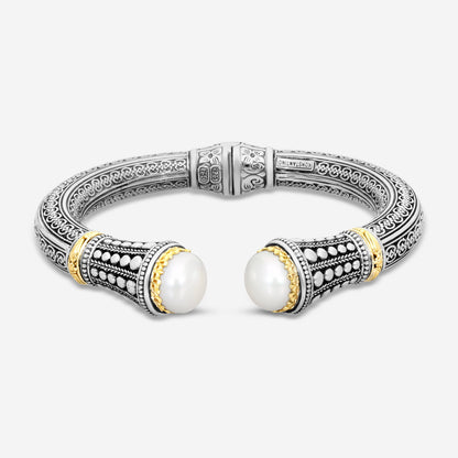 "KONSTANTINO – “Pearl Clas” Sterling Silver & 18K Yellow Gold, Cultured Pearl Bracelet (PRL: 10.5 mm x 2 pearls) – BMK4202-122  Bracelet Length: 7.0 in."